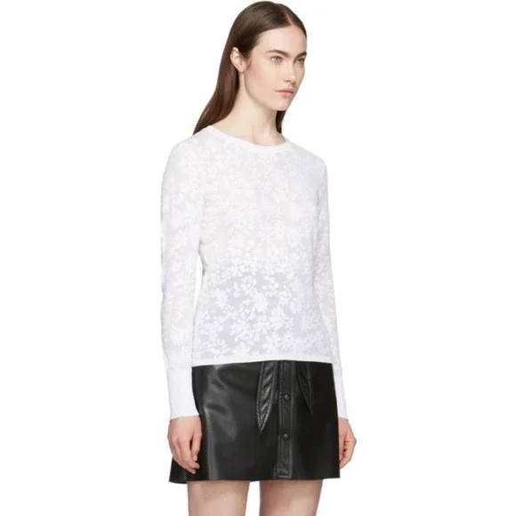 Rag & Bone Perry Lace Top Long Sleeve Semi Sheer Floral Jacquard Sweater White - Picture 4 of 16
